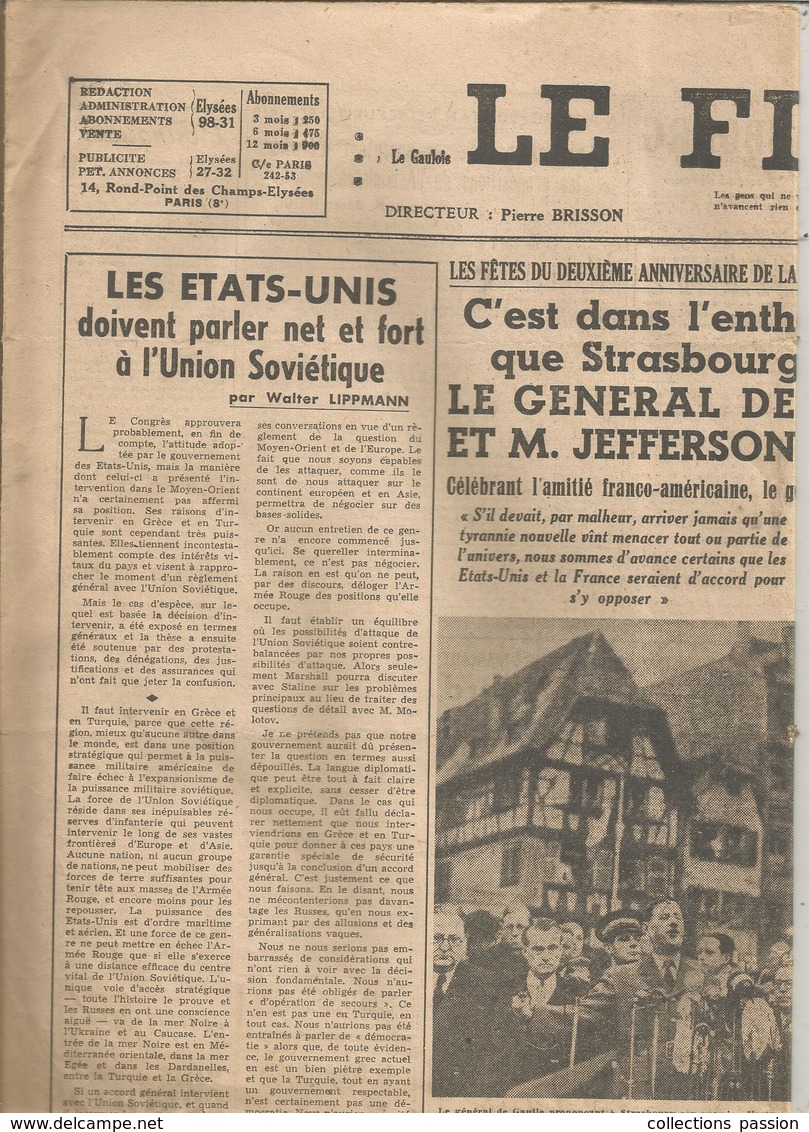 Journal , LE FIGARO ,n° 799, 8 Avril1947 ,frais Fr 2.45 E - Autres & Non Classés