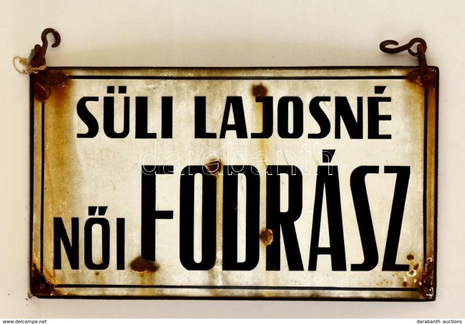 'Süli Lajosné Női Fodrász' Feliratú Kétoldalas Cégér, Zománcozott Fém, 41×70 Cm - Otros & Sin Clasificación