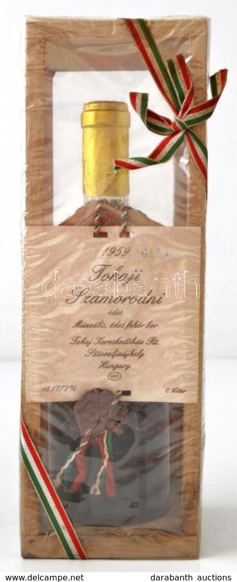 1959 Tokaji Szamorodni, Múzeális, Számozott, Díszcsomagolt édes Deszertbor. Fa Tartóban, Tanusítvánnyal. Kissé ázott A T - Other & Unclassified