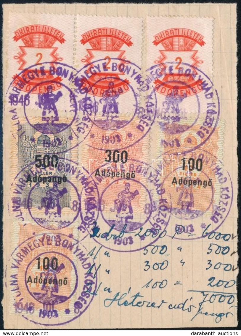1946 Bonyhád, Lakásadó Befizetás 7000AP Illetékbélyeggel / Flat Tax Payment - Unclassified