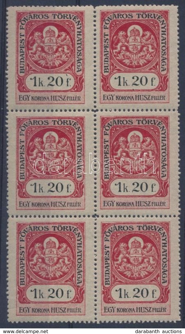 1918 Budapest Városi Illetékbélyeg 1,20K Hatostömb / Block Of 6 (elvált Fogak / Aparted Perfs.) - Unclassified