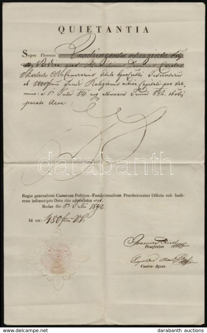 1842 Buda, Királyi Közalapítványi Főtisztségek Hivatala Nyugtatvány, Szárazpecséttel - Ohne Zuordnung