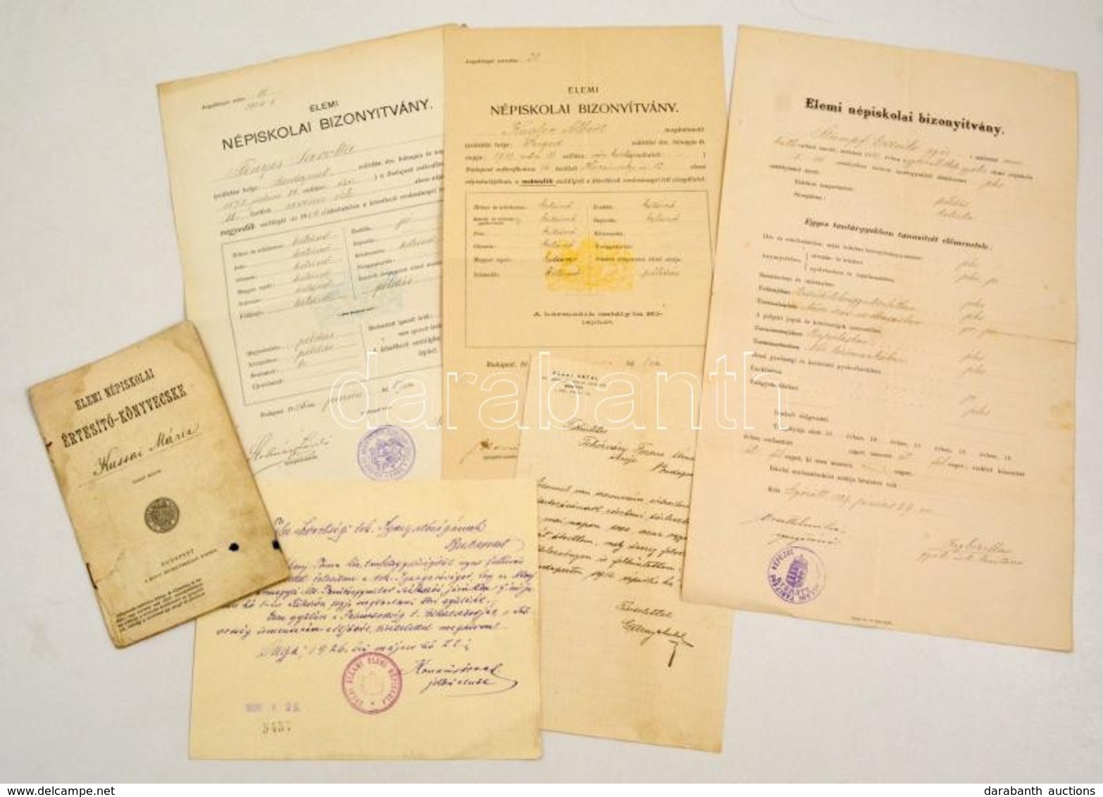 1889-1929 Elemi Népiskolai ügyekkel Kapcsolatos Iratok (levelek, értesítő Könyvecske, Bizonyítvány, Stb.), 6 Db - Unclassified