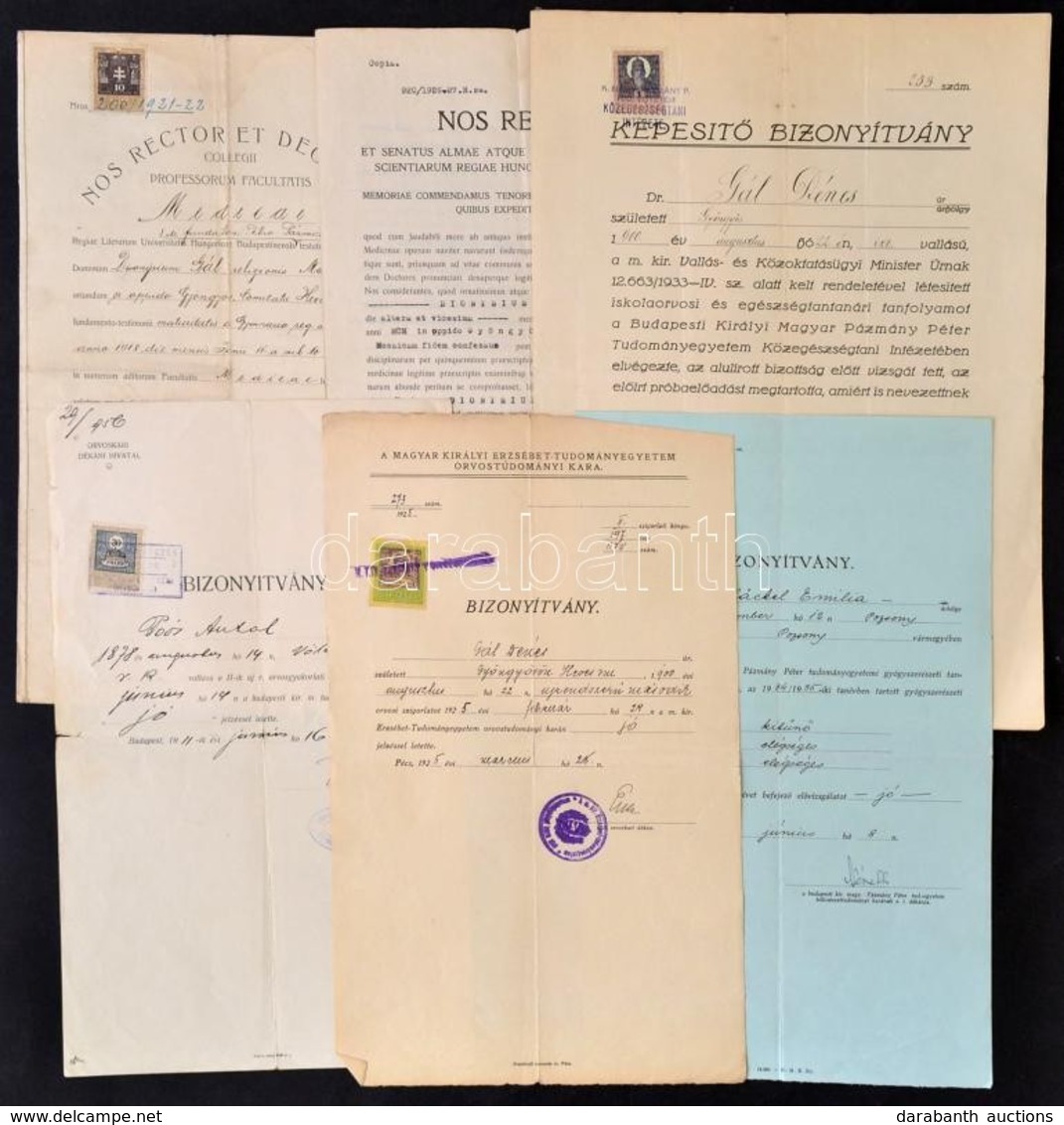 1911-1935 Orvosi Bizonyítványok, Okmánybélyegekkel, 6 Db - Unclassified