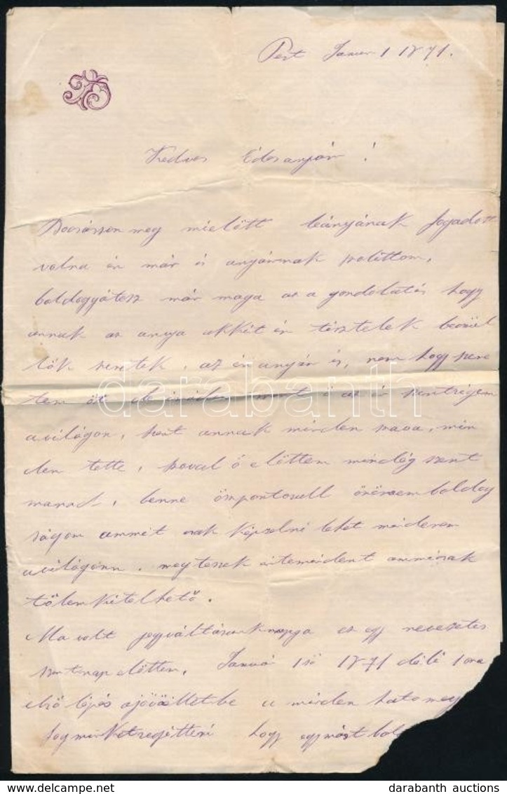 1871 ásvai Jókay Jolán (1849-1922) Saját Kézzel írt Levele Anyósához, Hegedűs Sándornéhez, Melyben Odaadó Szavakkal Megí - Non Classés