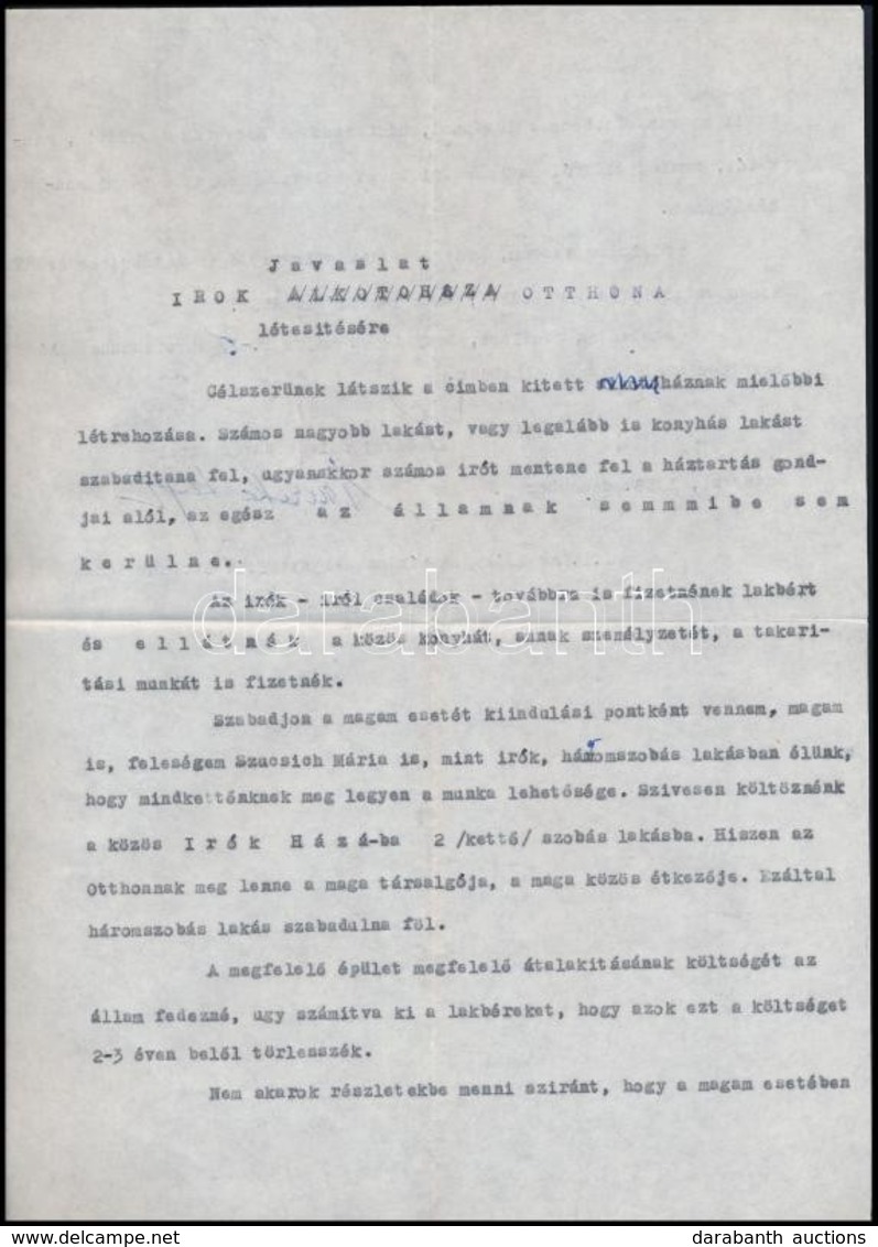 1958 Barta Lajos (1878-1964) író Saját Kézzel Aláírt Két Levele Aczél Györgynek, Melyben írók Otthonának Létrehozására T - Non Classés