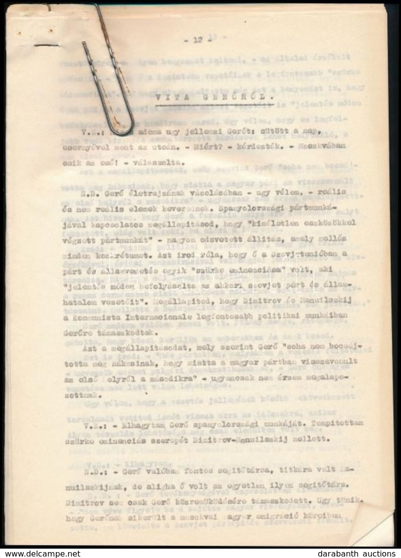 Cca 1960 Vas Zoltán (1903-1983) író, 56-os államminiszter Történelmi-politikai Témájú Gépirata. Vita Geőről, VIta Révair - Unclassified