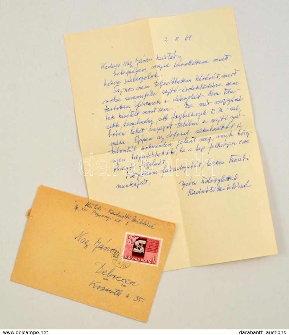 Radnóti Miklósné Gyarmati Fanni (1912-2014) Sajét Kézzel írt Levele Nagy János újságírónak, Melyben Elutasítja A Radnóti - Ohne Zuordnung