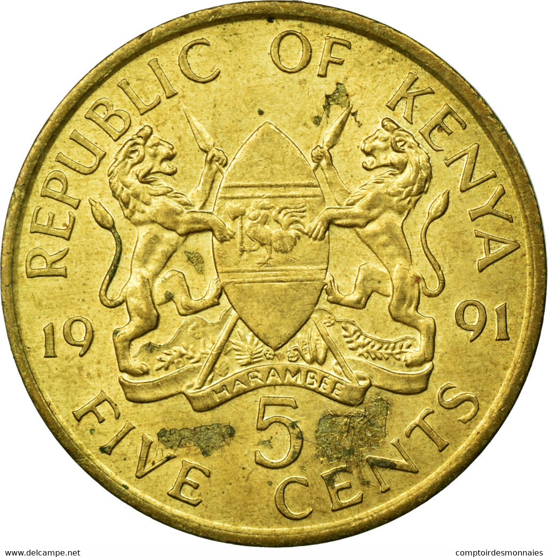 Monnaie, Kenya, 5 Cents, 1991, British Royal Mint, TTB, Nickel-brass, KM:17 - Kenya