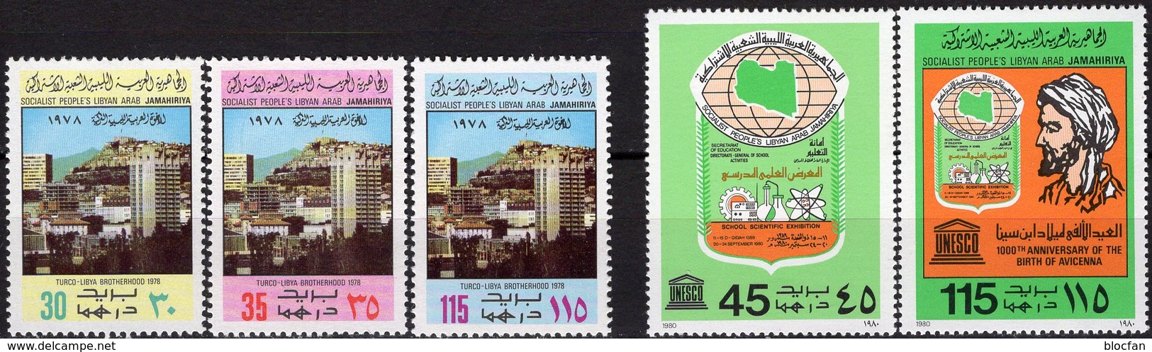 Blick Auf Moschee 1978 Libya 652/4+849/0 ** 4€ Wissenschaft EXPO Technic Arzt Avicenna Ankara Scool Set Architectur - Mosquées & Synagogues