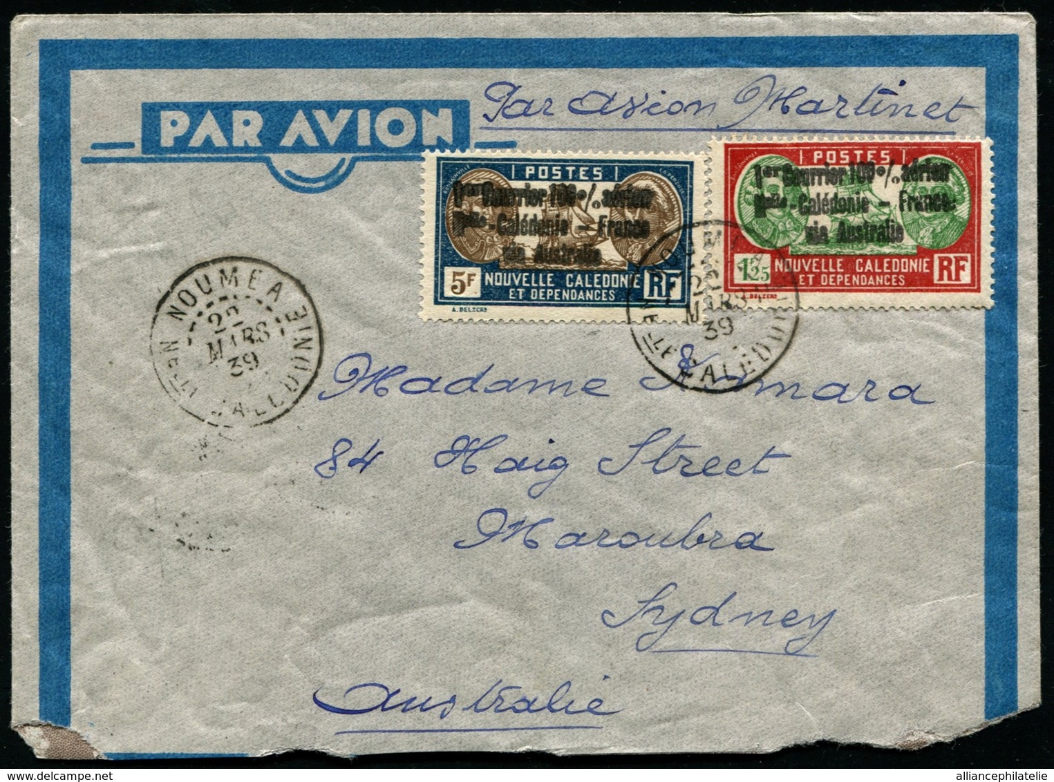 NOUVELLE-CALEDONIE - N°155A Et 159 Surch. "1er Courrier 100% Aérien/Nlle Calédonie-France Via Australia" S/pli De NOUMEA - Cartas & Documentos