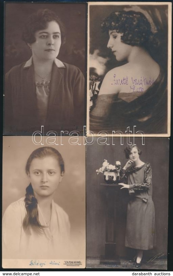 Cca 1920 Hölgyeket ábrázoló Fotólapok, Budapesti és Aradi Fotósoktól, 4 Db, 13,5×8,5 Cm - Other & Unclassified