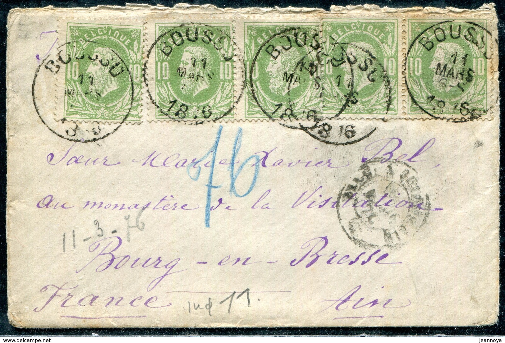 BELGIQUE - N° 30 (5) / LETTRE DE BOUSSU LE 11/3/1876 POUR BOURG - TB - 1869-1883 Leopold II.