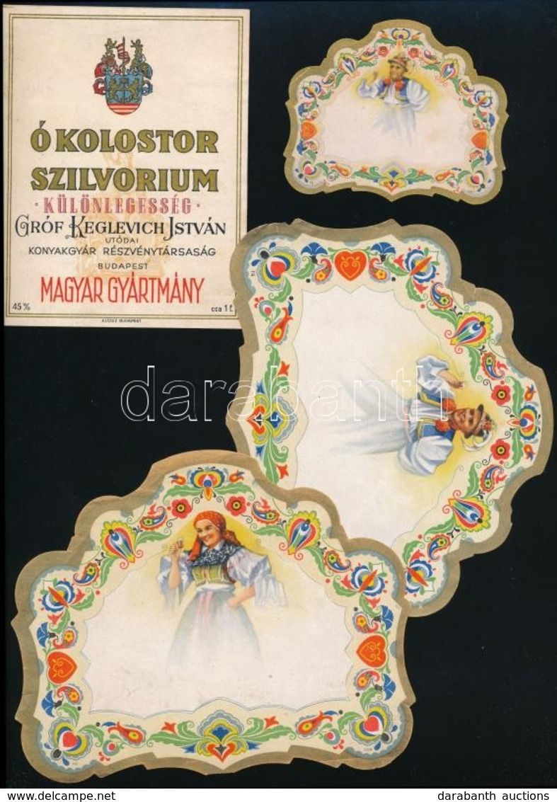 Cca 1920-1940 4 Db Magyaros Italcímke, Közte Gróf Keglevich István Konyakgyár Rt. Ókolostor Szilvorium Italcímkével, 12x - Publicidad