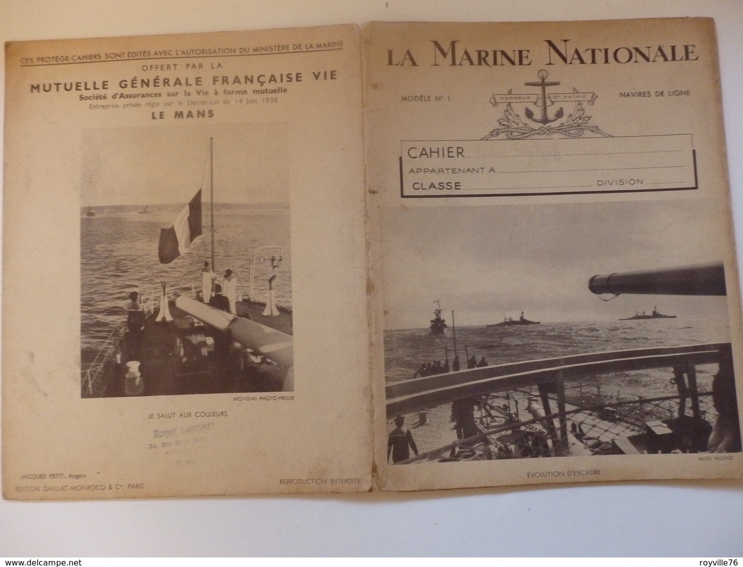 Protège-Cahier Sur La Marine Nationale. - Autres & Non Classés