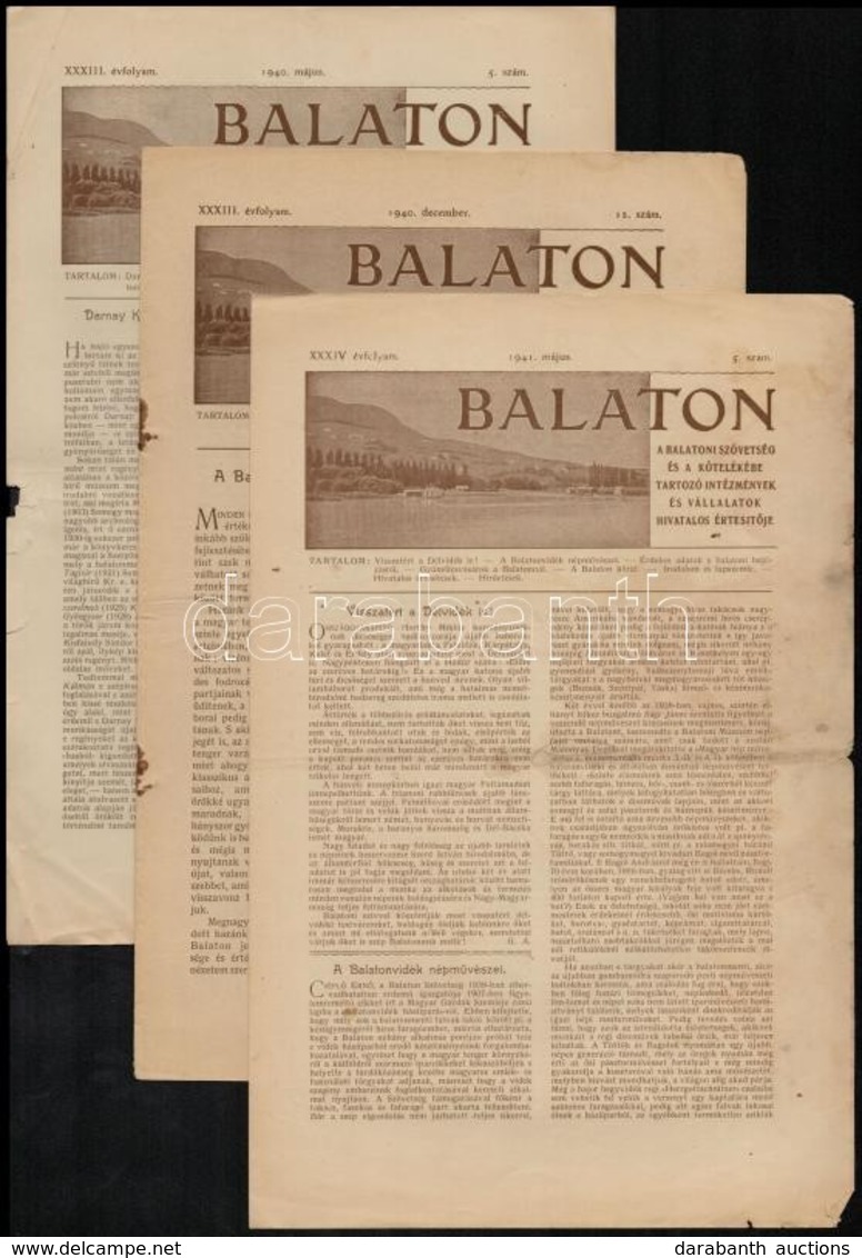 1940-41 Balaton, A Balatoni Szövetség Hivatalos értesítője. XXXIII-XXXIV. évf. Számai. Sok Képpel és Hirdetéssel - Autres & Non Classés