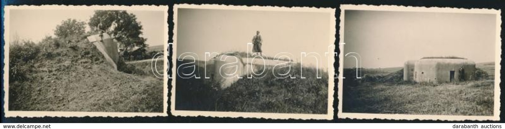 Cca 1940 Felvidéki Betonbunker Civilekkel, 3 Db Fotó, 6x9 Cm - Sonstige & Ohne Zuordnung