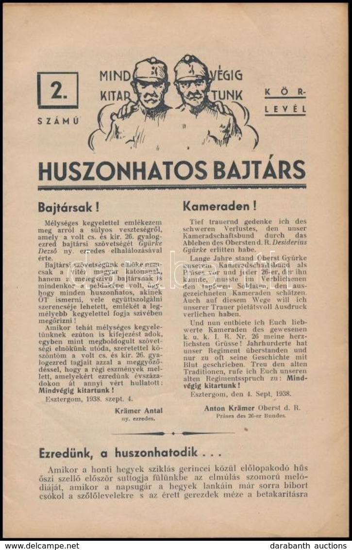 1938 'Huszonhatos Bajtárs' - A Volt Cs. és Királyi 26. Gyalogezred, Mint Esztergom Volt Háziezrede által Kiadott 2. Szám - Otros & Sin Clasificación