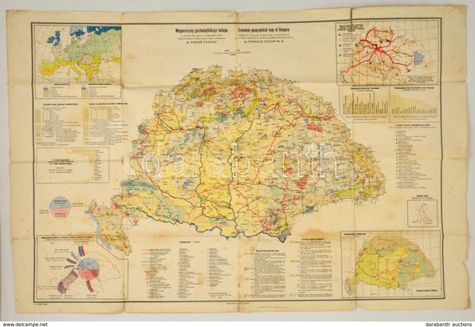 1928 Fodor Ferenc Magyarország Gazdaságföldrajzi Térképe / Economic-geographical Map Of Hungary, 1:1500000, Magyar Földr - Other & Unclassified