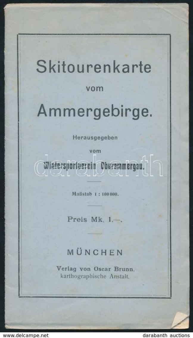 Skitourenkarte Vom Ammergebirge, 1:100.000, München, Oscar Brunnm, A Térkép Hátoldala Foltos, 30x43 Cm. - Sonstige & Ohne Zuordnung