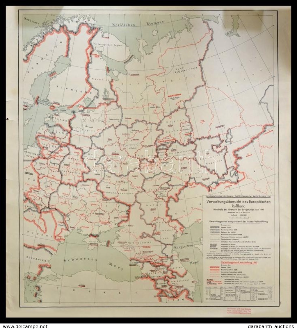 1941 Verwaltungsübersicht Der Europäischen Russland Innerhalb Der Grenzen Sowjetunion Von 1941 Stuttgart, 1941. Karten A - Other & Unclassified