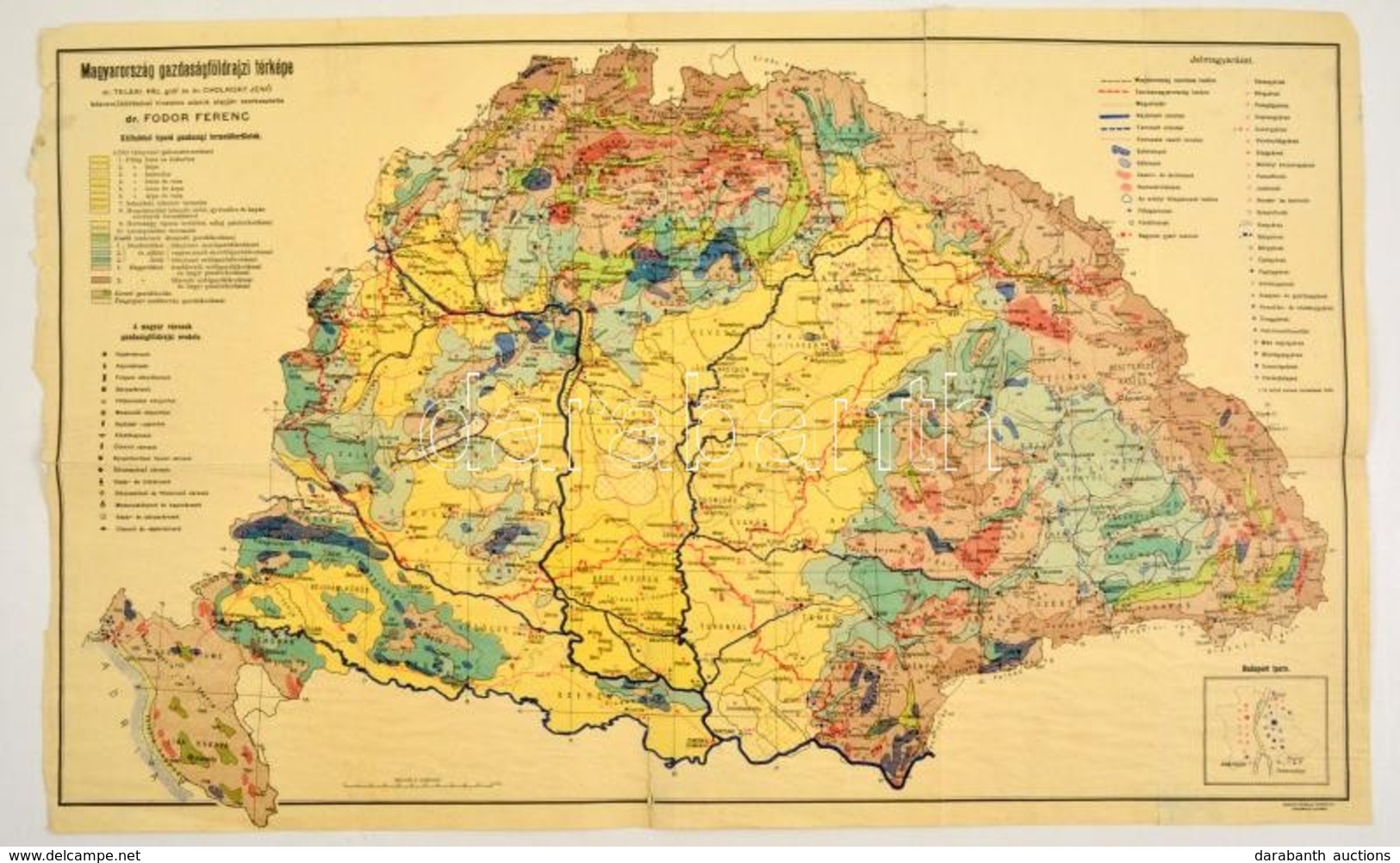 Cca 1928 Fodor Ferenc Magyarország Gazdaságföldrajzi Térképe, 1:1500000, Magyar Földrajzi Intézet, Ragasztott, Kis Szaka - Sonstige & Ohne Zuordnung