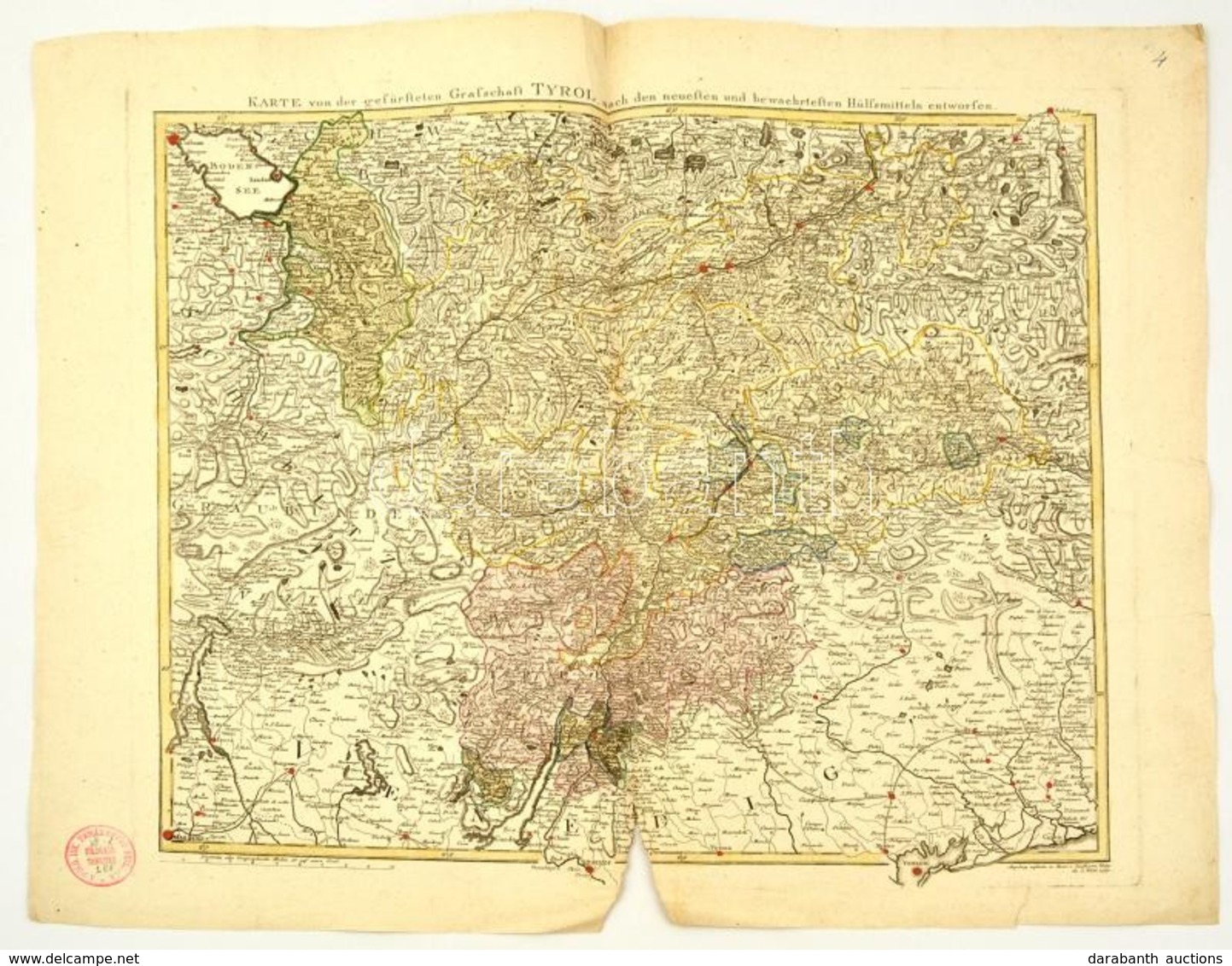 Tirol Térképe Jean Welch: Karte Der Gefürsteten Grafschaft Tyrol Nebst Vorarlberg...  Augsburg, 1797. Nagyméretű Színeze - Altri & Non Classificati
