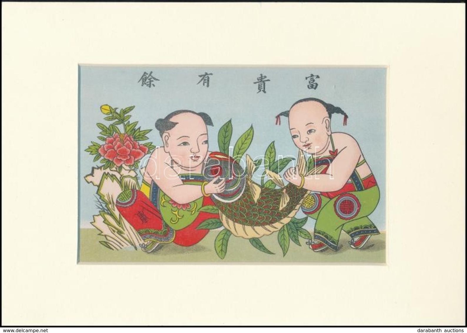 Cca 1911 'Fou Koei Yeou Yu', Kínai Színezett Litográfia, Modern Paszpartuban, Körbevágott, 12x19 Cm - Ohne Zuordnung