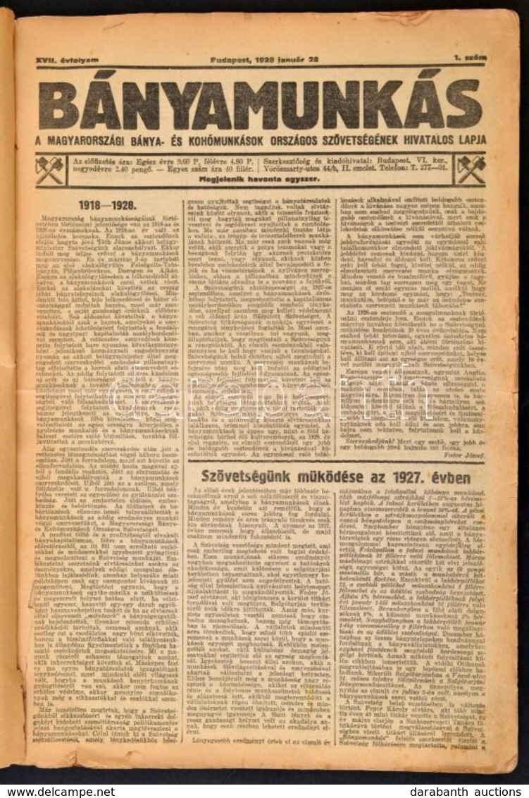 1928 A Bányamunkás, A Magyarországi Bánya- és Kohómunkások Országos Szövetségének Hivatalos Lapja 1-12. Szám Egyben - Sin Clasificación