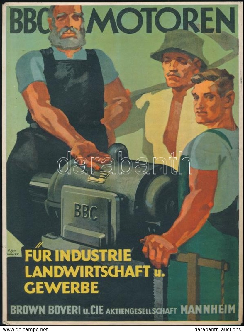G. Köhler (?-?): BBC Motoren Mannheim, Reklám Kisplakát, 28,5x21 Cm / German Industrial Engine Advertisement Poster, 28, - Sonstige & Ohne Zuordnung