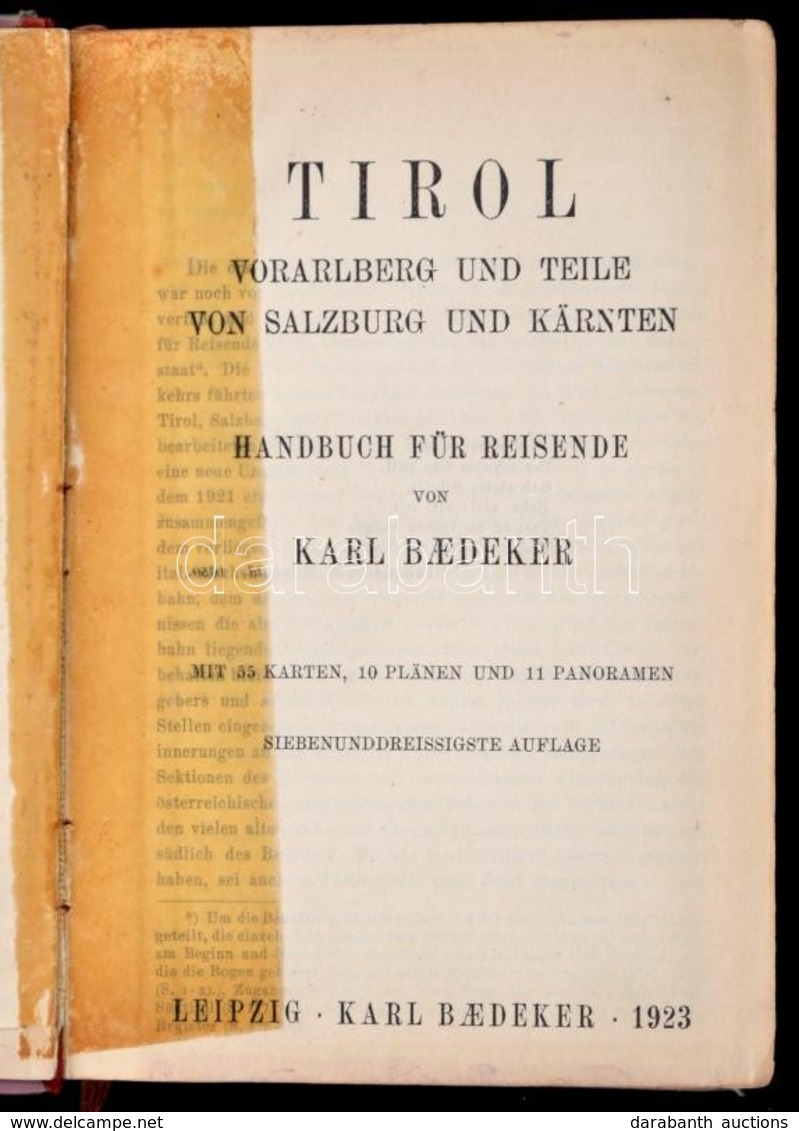 Karl Baedeker: Tirol, Voralberg Und Teile Von Salzburg Und Kärnten. Handbuch Für Reisiende. Leipzig, 1923, Karl Baedeker - Non Classés