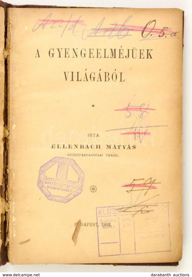 Ellenbach Mátyás: A Gyengeelméjűek Világából. Bp., 1902. Korabeli, Kissé Viseltes Félvászon Kötésben.  115p. - Unclassified