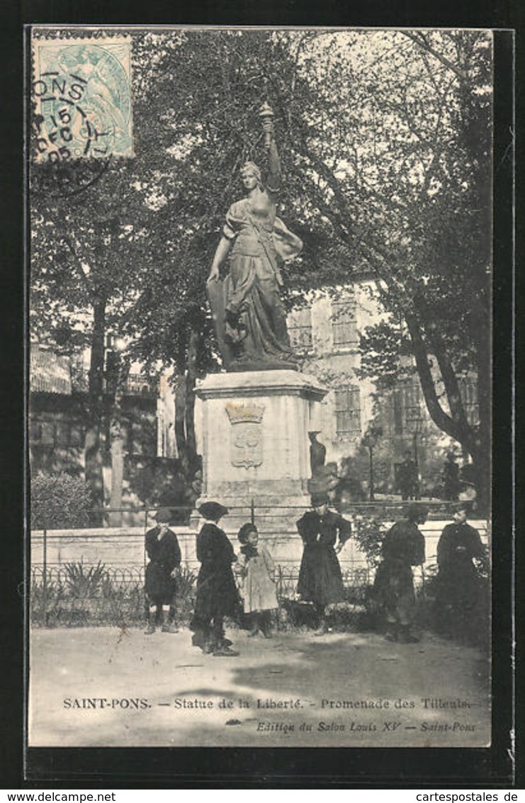 CPA Saint-Pons, Statue De La Liberté, Promenade Des Tilleuls - Saint-Pons-de-Thomières