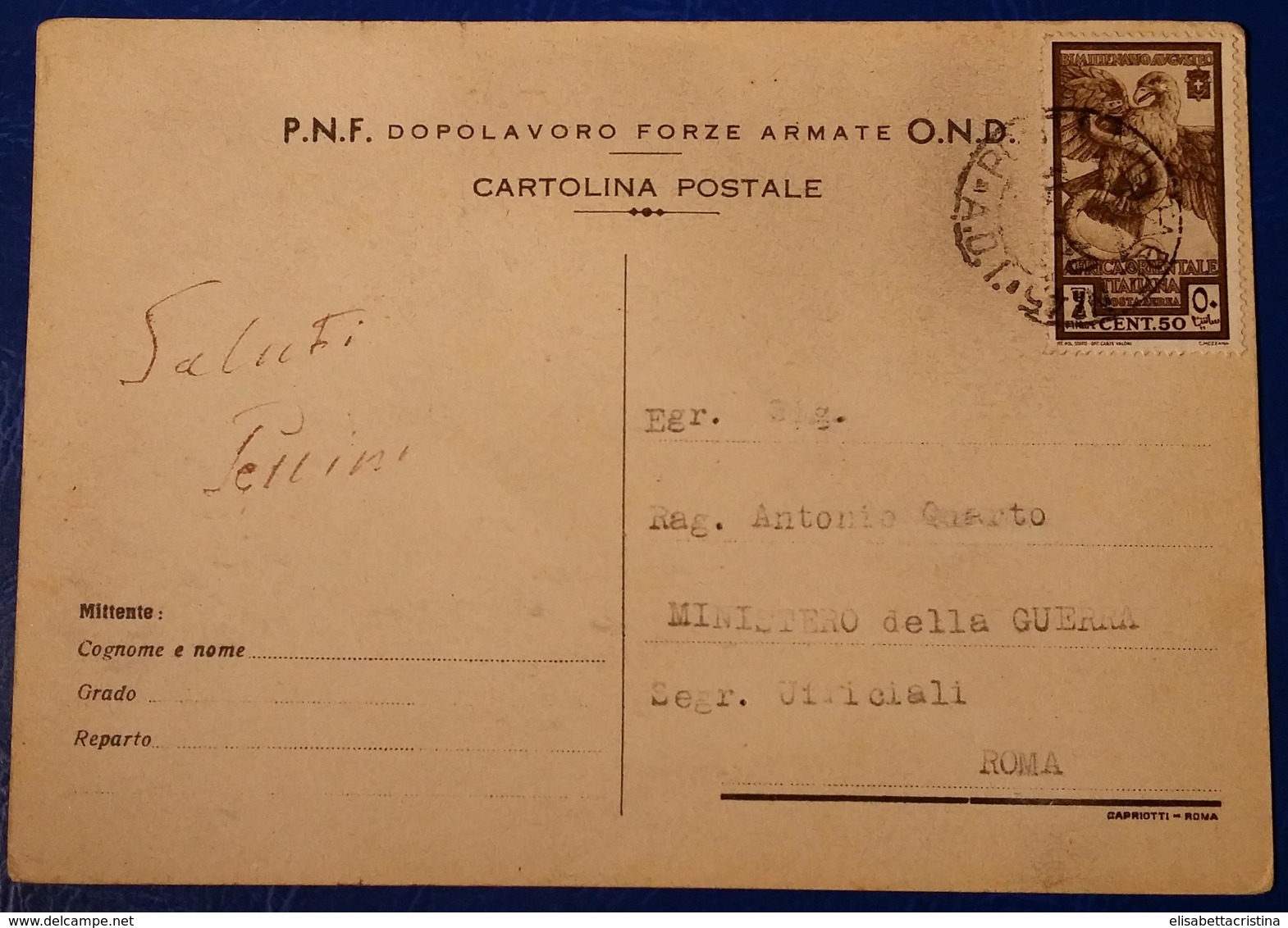 Postcard Cartolina "Legionario In Africa " Mancioli - Guerra 1939-45