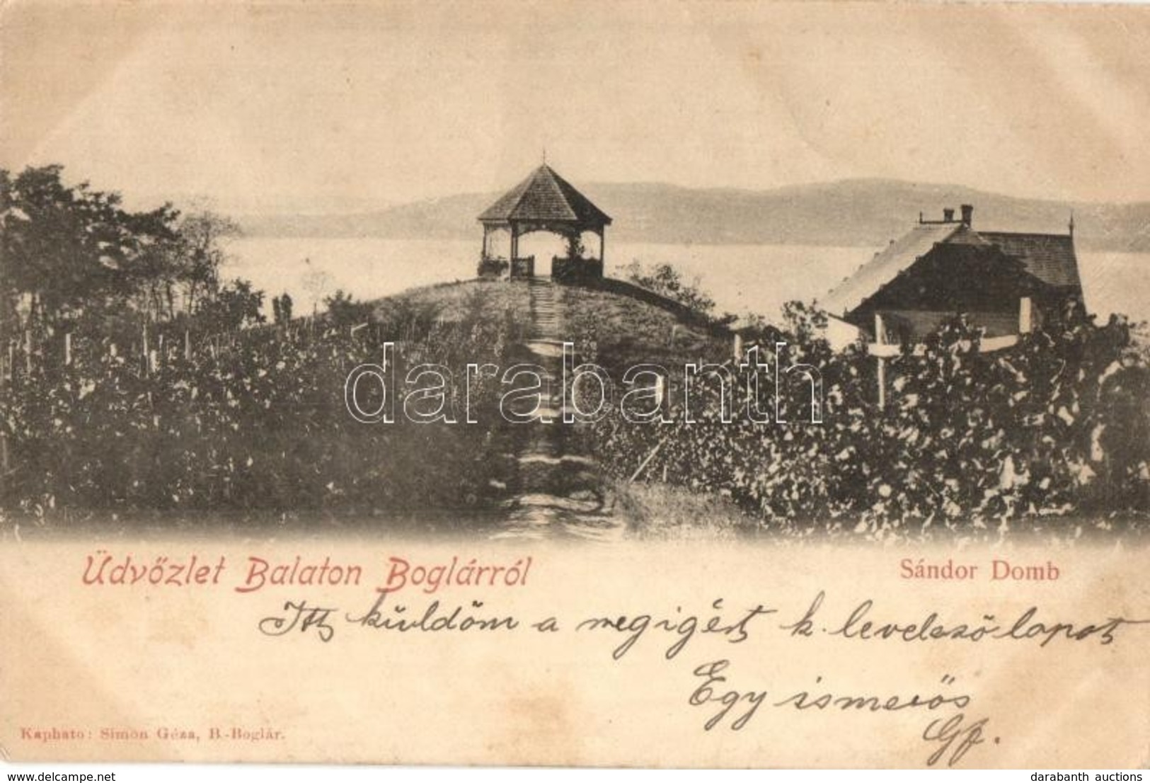 T2/T3 1899 Balatonboglár, Sándor Domb, Kilátó, Szőlőskert. Kiadja Simon Géza (fa) - Unclassified