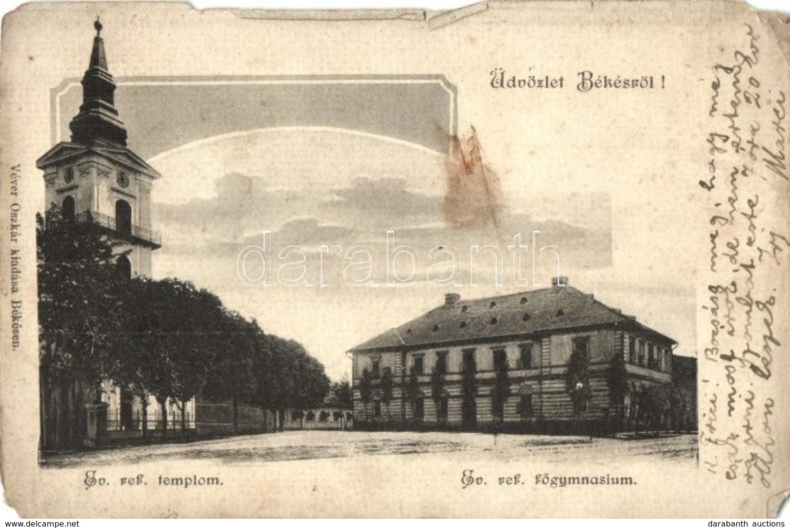 T4 1911 Békés, Református Templom és Református Gimnázium. Kiadja Véver Oszkár (b) - Unclassified