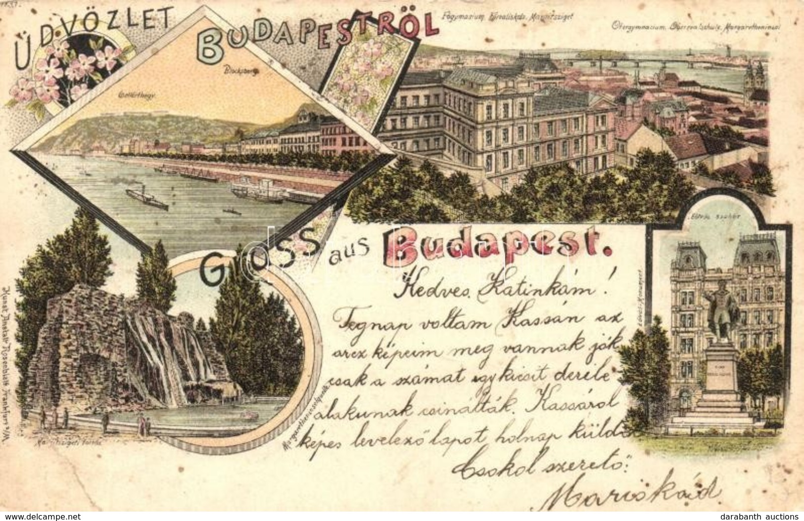 T2/T3 1898 (Vorläufer!) Budapest, Gellérthegy, Margitszigeti Forrás, Eötvös Szobor, Főgimnázium és Főreáliskola. Art Nou - Non Classés