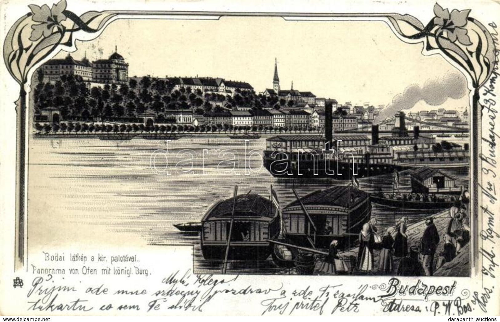 T2 Budapest, Budai Látkép A Pesti Rakparttal, Piac, Halászhajók. Art Nouveau, Litho - Unclassified