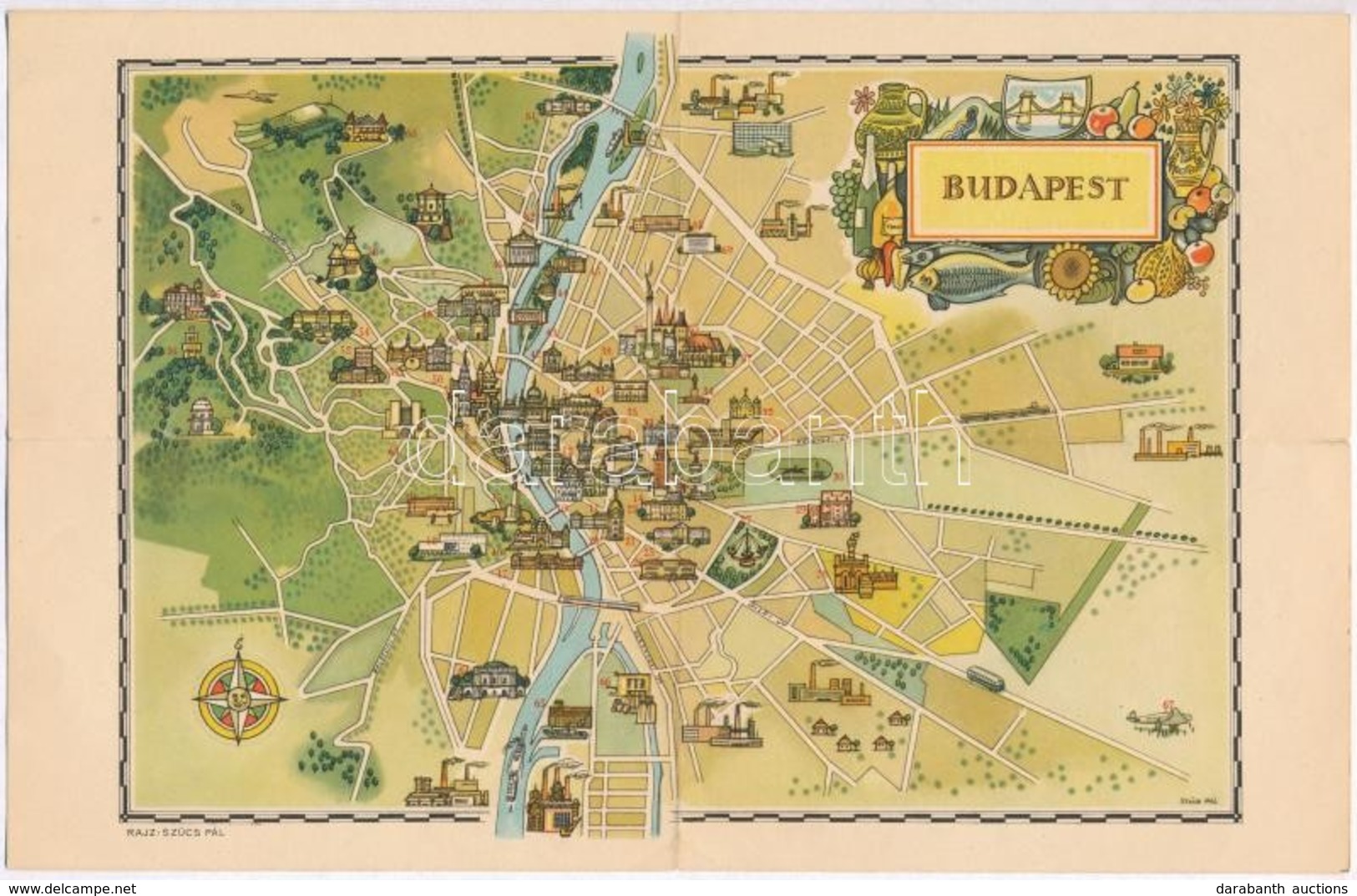 ** Budapest. Modern összehajtható Térképes Képeslap. Képzőművészeti Alap Kiadóvállalat / Modern Foldable Map Of Budapest - Non Classés