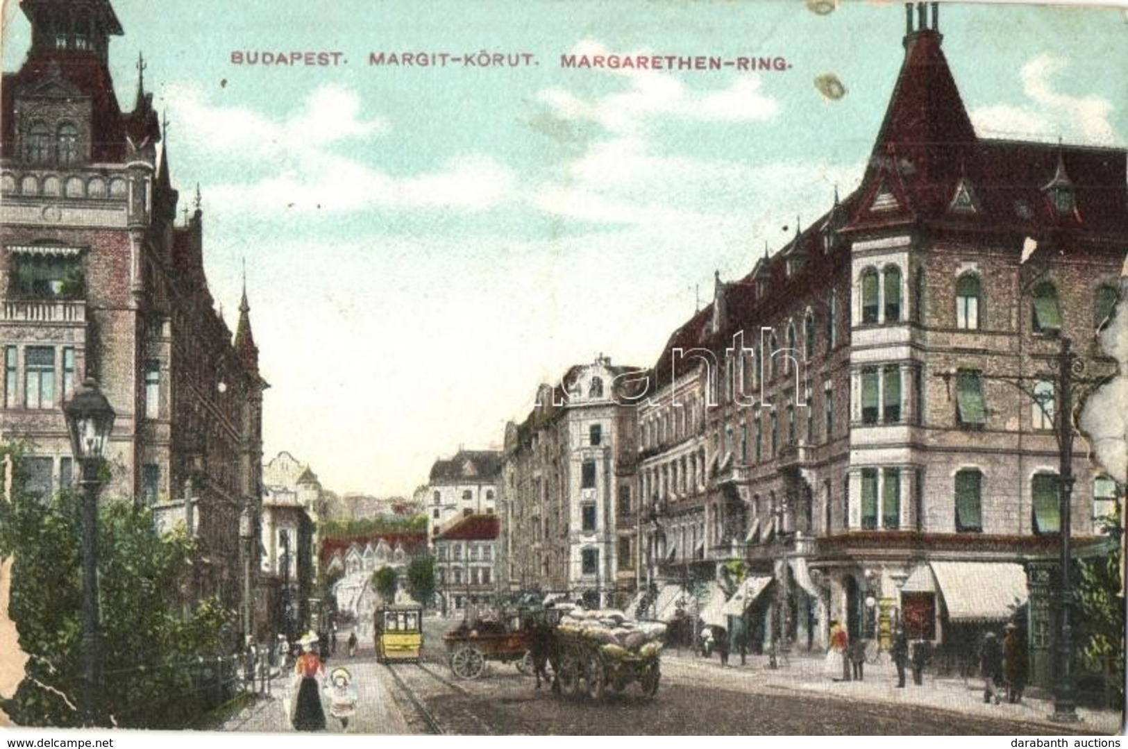 * T4 1911 Budapest II. Margit Körút, Margit Park Kávéház, Villamos, Háttérben A Rózsadomb (b) - Unclassified