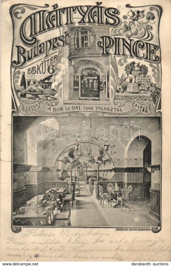 T2/T3 Budapest V. Mátyás Pince, Belső, Eskü Tér 6. . Divald Károly, Art Nouveau (EK) - Non Classés