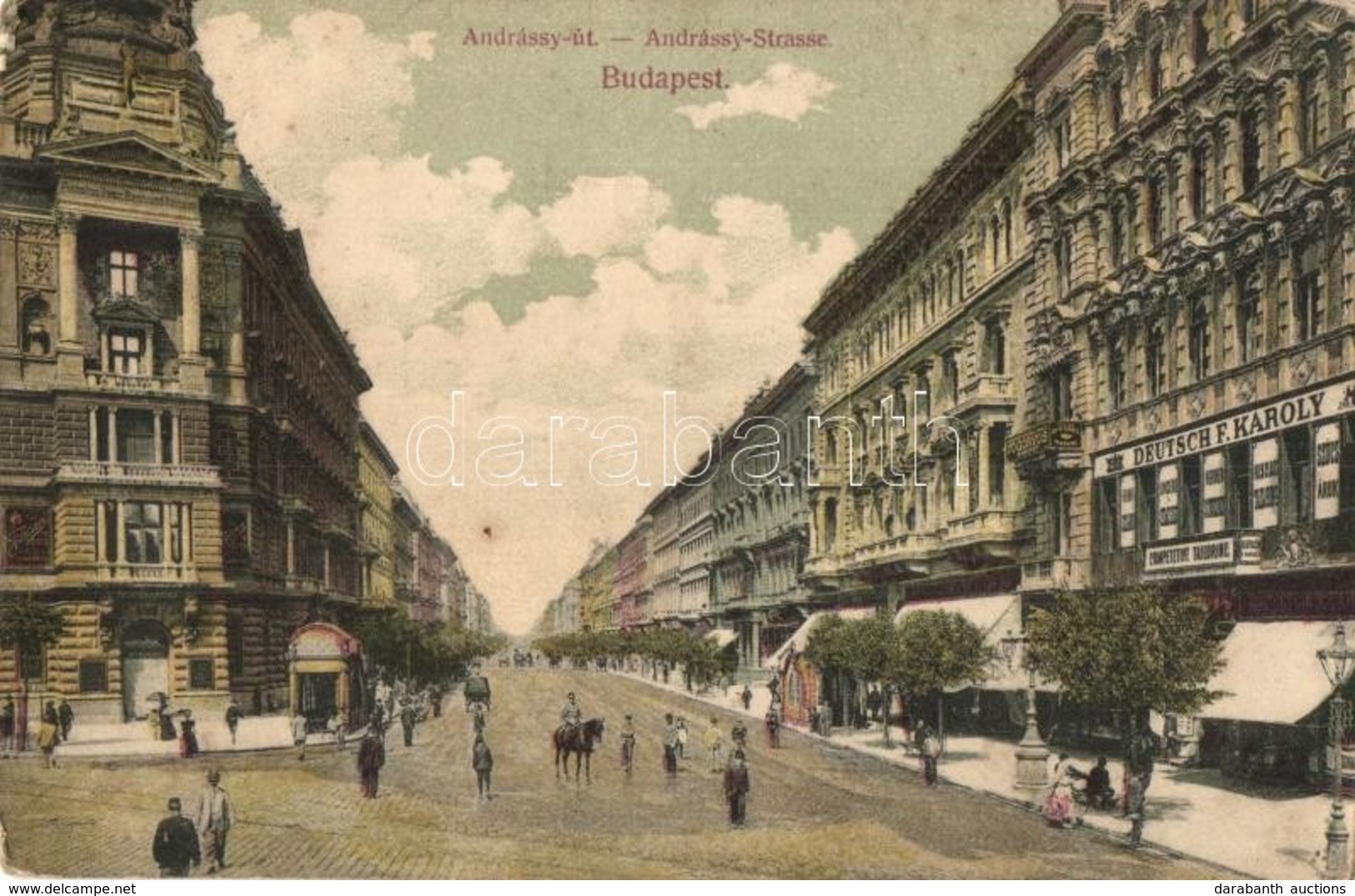 T2/T3 1908 Budapest VI. Andrássy út, Deutsch F. Károly üzlete, Fogorvos, Takarékpénztár (kopott Sarkak / Worn Corners) - Unclassified