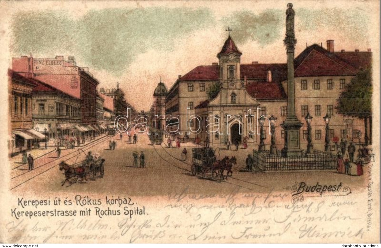 * T2/T3 Budapest VIII. Kerepesi út, Rókus Kórház, Villamos. Gustav Ertel Litho (EK) - Unclassified