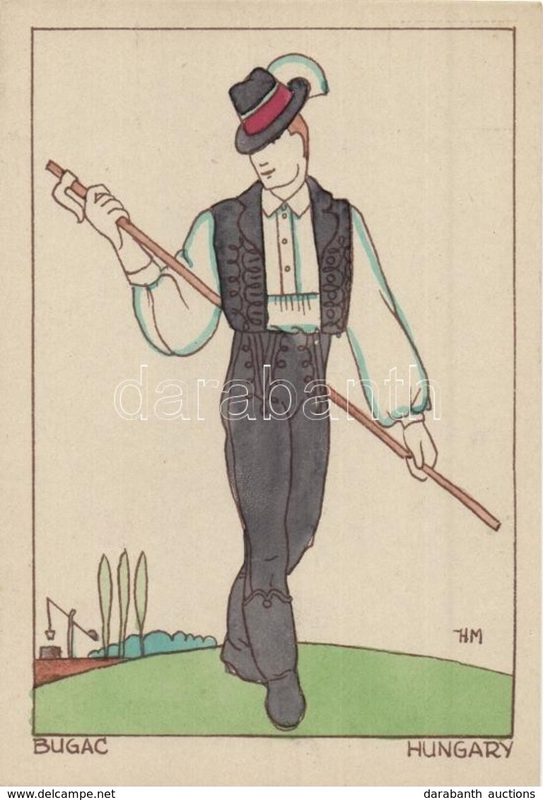 ** T1 1935 Bugac. Magyar Népviselet / Hungarian Folklore Art Postcard S: Holló M. - Unclassified