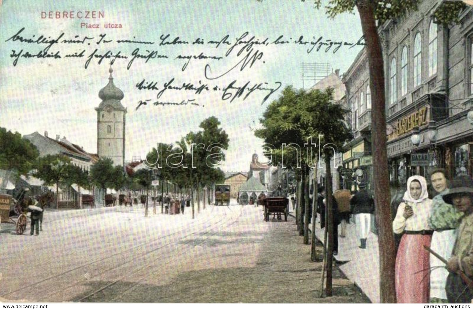 T2 1906 Debrecen, Piac Utca, Városi Kisvasút, ékszerész és Bazár üzlet - Unclassified