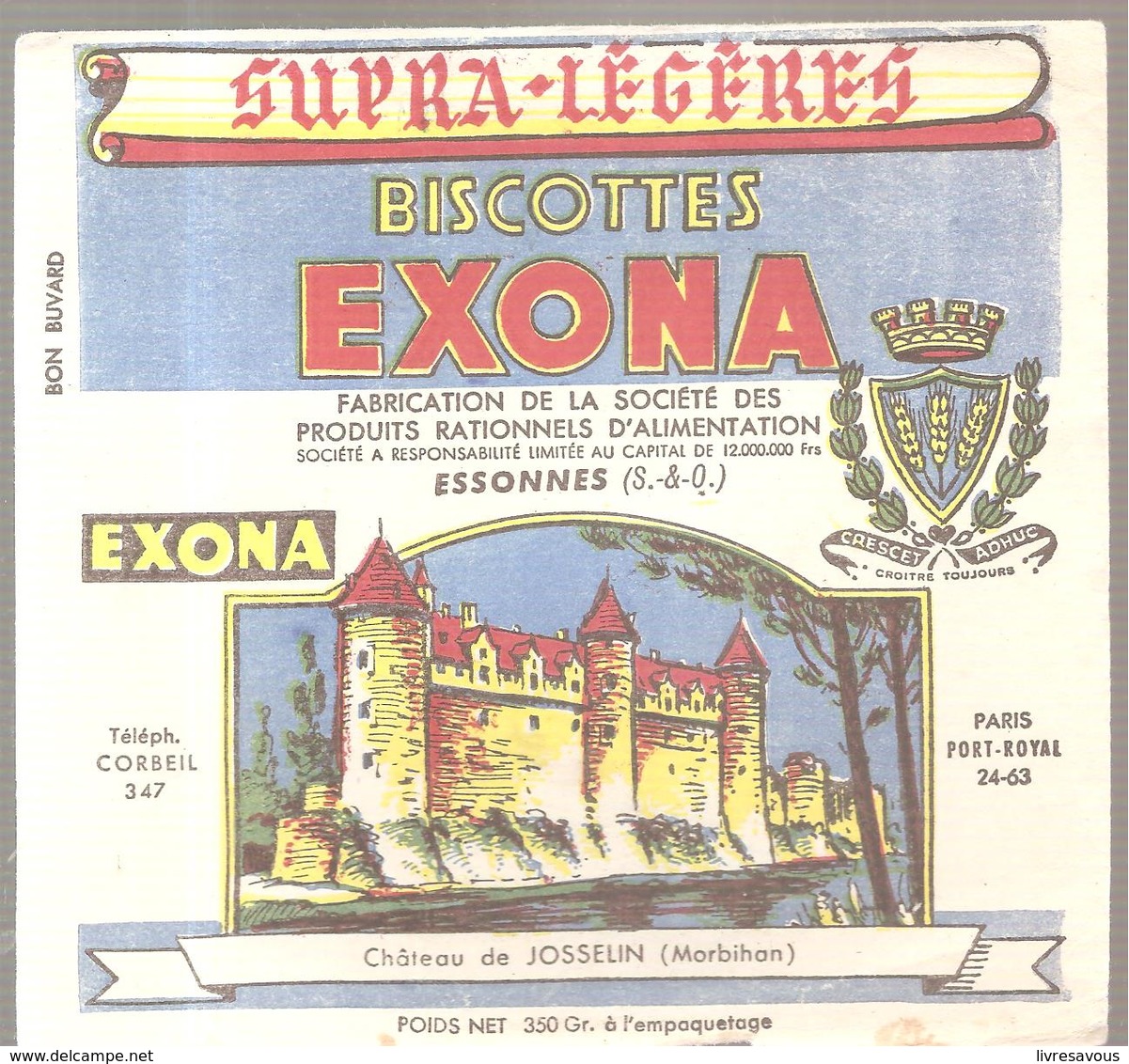 Buvard EXONA Biscottes EXONA Château De JOSSELIN (Morbihan) - Biscottes