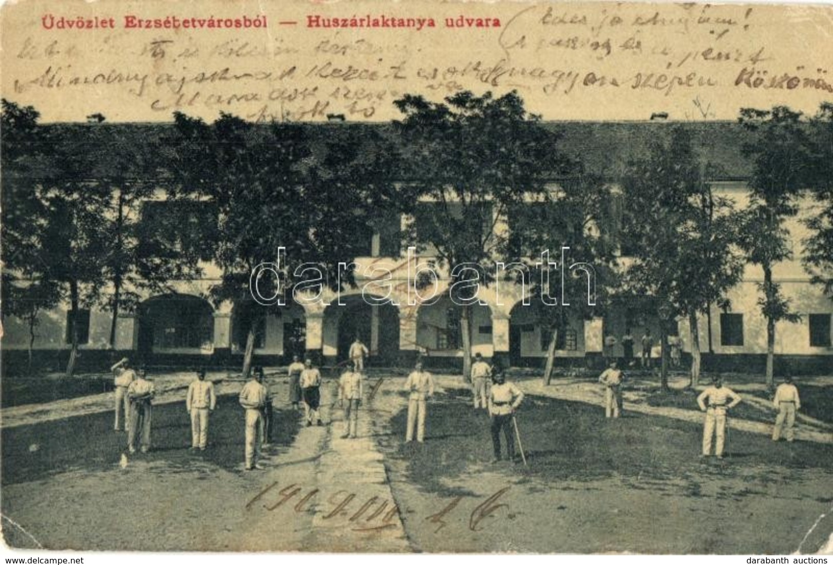 T2/T3 1909 Erzsébetváros, Dumbraveni; Huszár Laktanya Udvara. Scholtes A. Kiadása 1835. / Hussar (cavalry) Barracks (EK) - Sin Clasificación