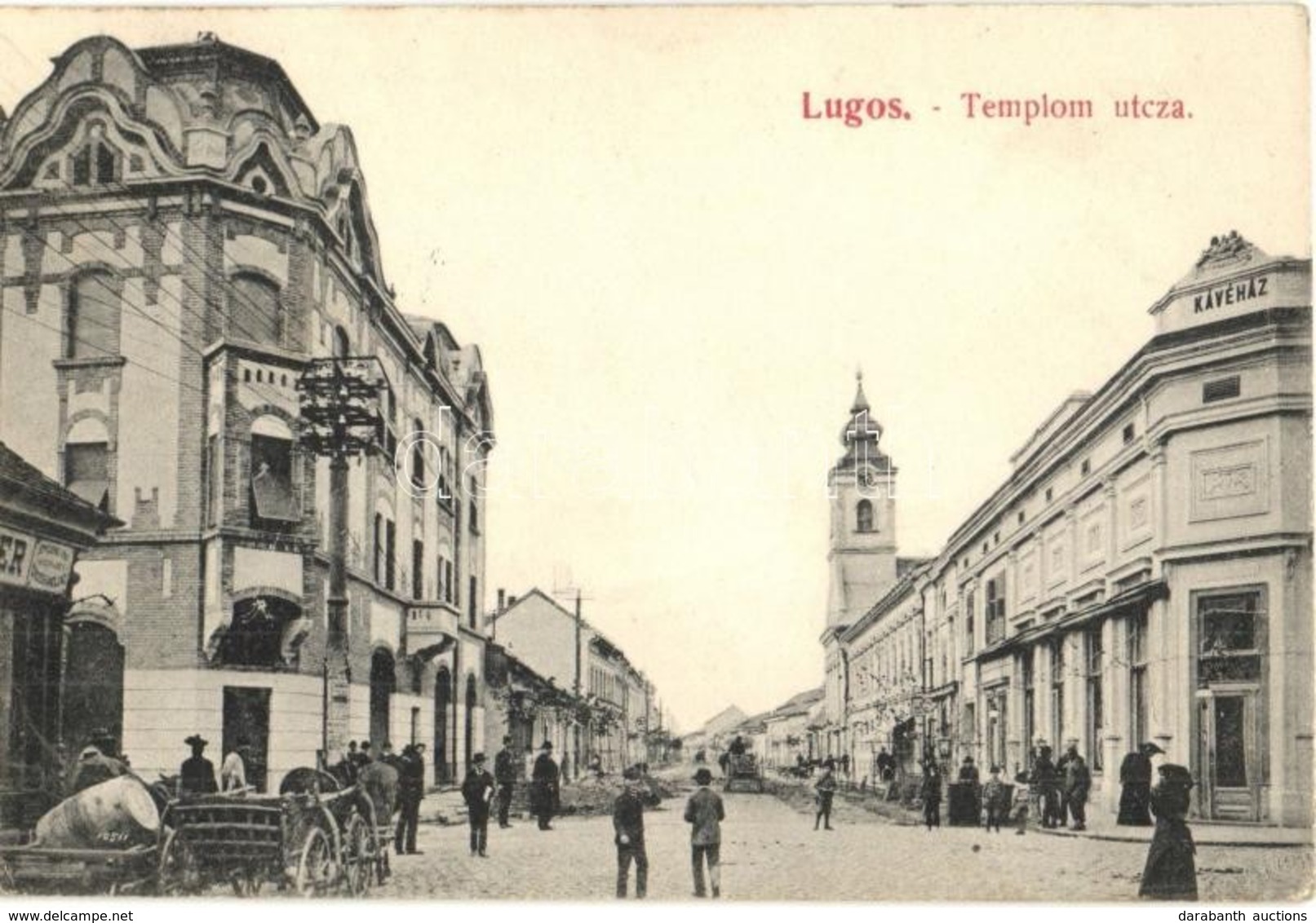 T2 Lugos, Lugoj; Templom Utca, Kávéház, útépítés / Street View With Cafe, Road Construction - Unclassified