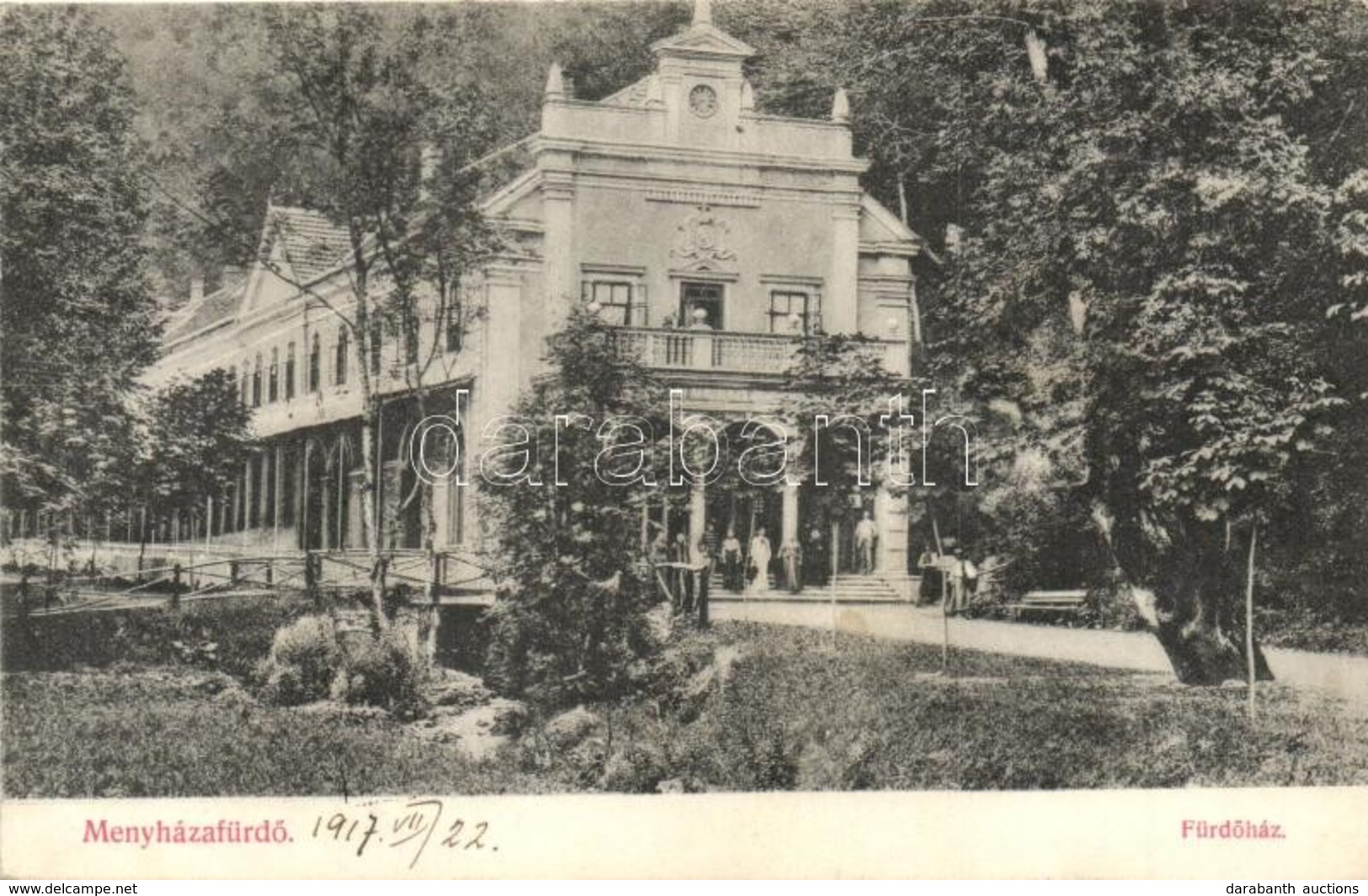 T2/T3 1917 Menyháza, Moneasa; Fürdőház. Illés Albert Kiadása / Spa - Unclassified