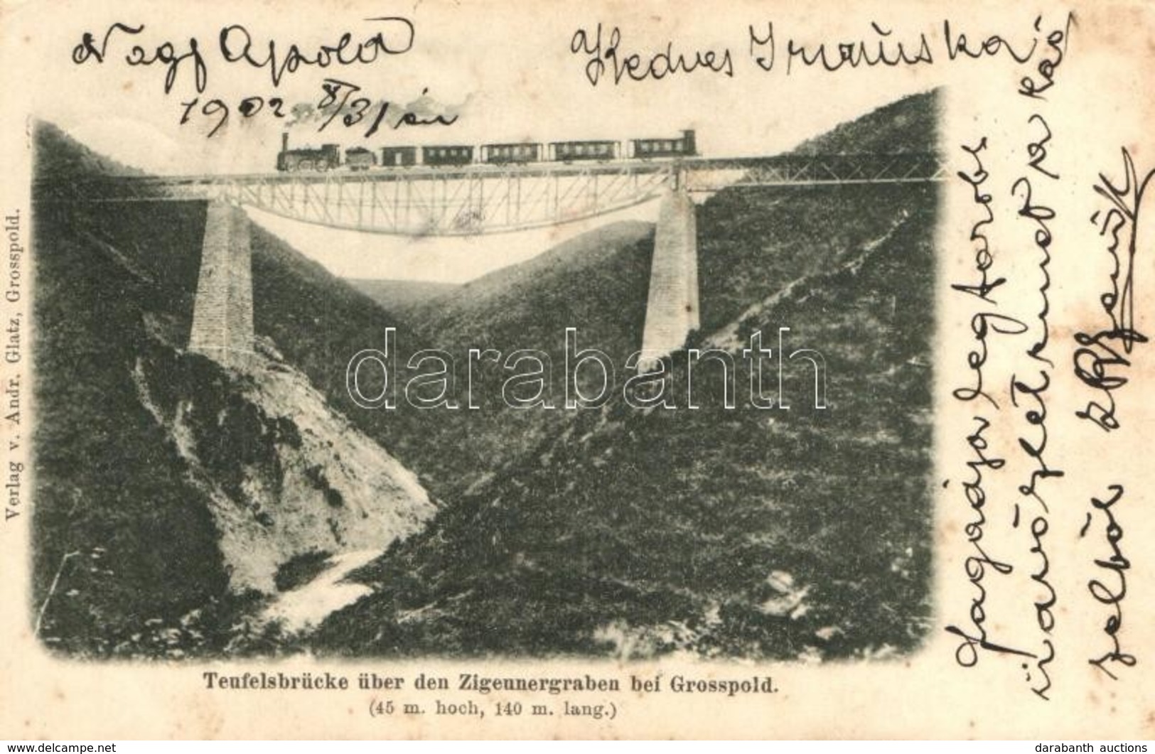 T2/T3 1902 Nagyapold, Grosspold; Ördög-vasúti Híd A Cigány-árok Felett, Gőzmozdony. Andr. Glatz / Teufelsbrücke über Den - Unclassified